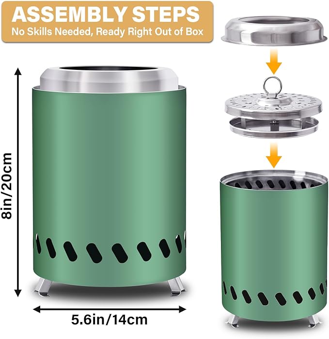 HGD 8.0 x 5.5 Inch Smokeless Firepit Stainless Steel Fire Pits Smokeless Fire Pit for Outside with Carry Bag for Camping Backyard Patio Garden Picnic Green