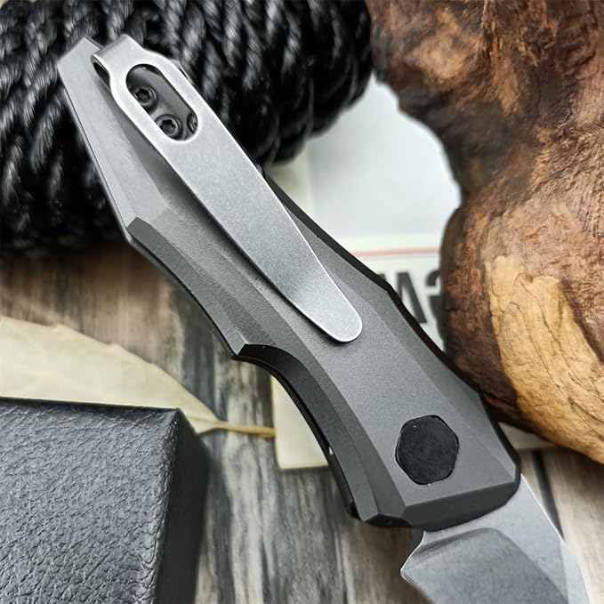 HUAAO Push Button Knife Spring Assisted Opening EDC Folding Pocket knives For Men2.08 inch 8Cr13Mov Hawkbill Bladegray aluminum handleWith Deep Carry Pocket Clip