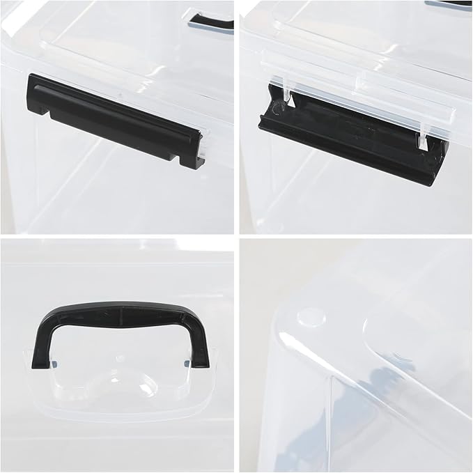 Esdiplot 10.5 L 4 Pack Clear Storage Box with Lid Plastic Latching Bins with Handles
