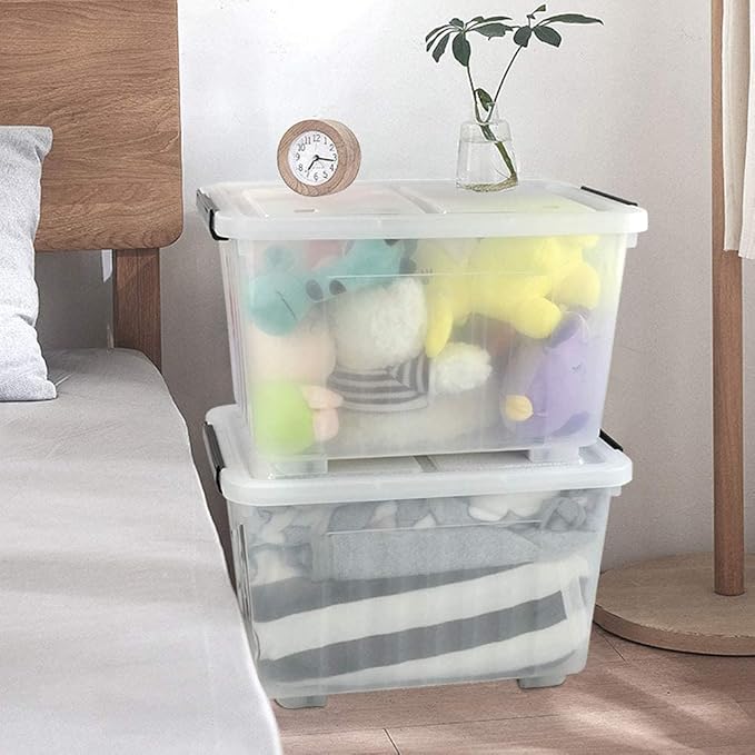 35 Quart Plastic Storage Bin 4 Packs Latching Storage Box with Wheels