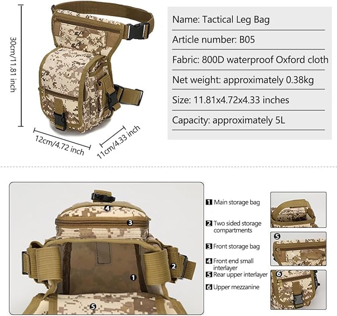 Drop Leg Bag for Men Tactical Metal Detecting Thigh Pack Tactical Drop Leg Bag Utility Pouch (Military Green)