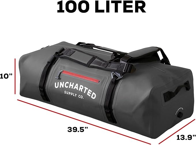 Uncharted Supply Co. The Vault Waterproof Duffel Bag - Airtight bag with Backpack Straps Carry-On Size Perfect for travel boating camping recreation. (Gunmetal 100L)