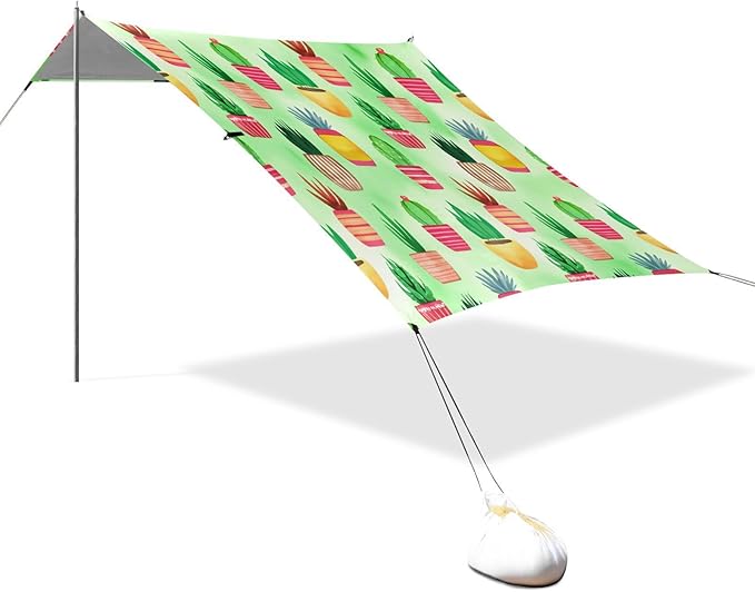 xigua Potted Plant Beach Tent Sun Shelter with Carrying Bag - Silver Coated Oxford Fabric Beach Canopy for Beach Camping Fishing - Includes Windproof Ropes Sandbags &amp Stakes