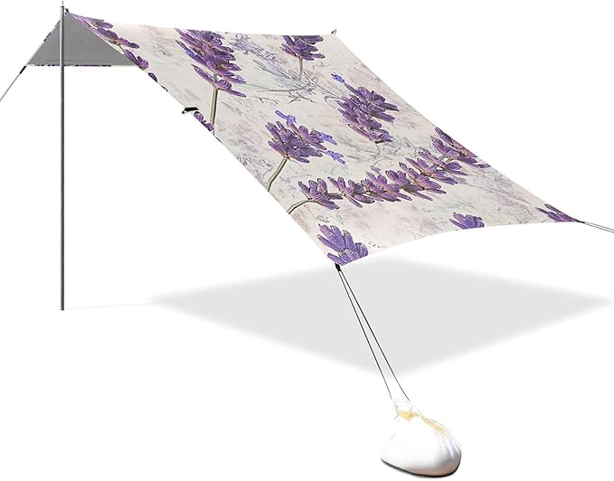 ALAZA Vintage Beautiful Lavender Beach Tent Sun Shelter Portable Canopy Sunshade for Outdoor Camping Picnics Backyard Fun 10x9 ft