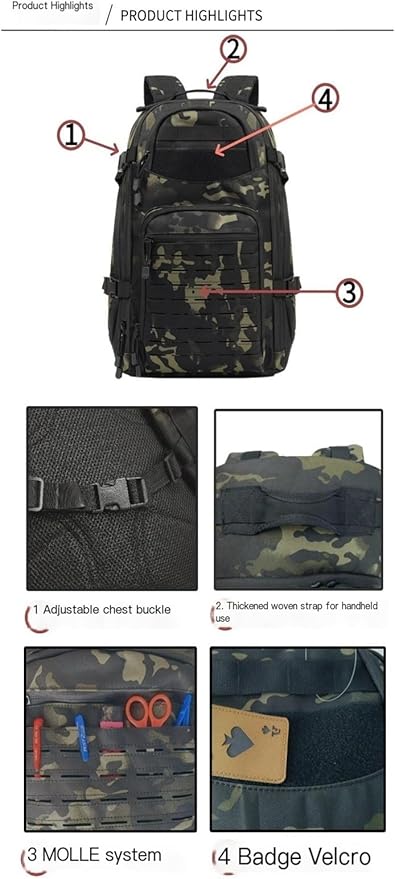 35L Tactical Backpack Ventilated Hiking Pack with Laptop Compartment Outdoor(Camel)