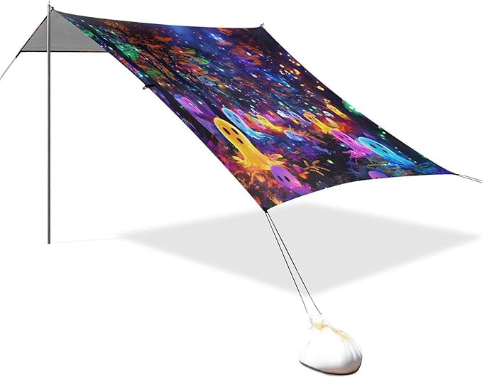 ALAZA Ghosts Halloween Beach Tent Sun Shelter UPF50+ Protection Beach Shade Canopy w/ 4 Sandbags for Outdoor Camping Fishing Backyard Fun Picnic 10x9 ft