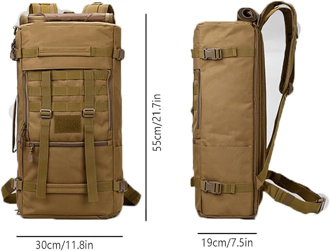 Military Tactical Backpack 55L Extra Large Waterproof Outdoor Hiking Backpack Men's Camping Backpack Hiking Duffel Bag for Hunting Hiking Fishing Climbing Travel Deserts (Color : E)