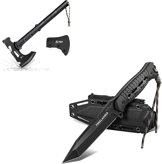 Freelander Tanto Fixed Blade Knife Bundle with Camping Axe