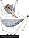 Anyoo 2 in 1 Hammock and Swinging Chair with Collapsible Steel Stand &amp Carrying CasePortable &amp AdjustableEasy Set Up for OutdoorIndoorPorch SwingPatioGardenCamping Trip