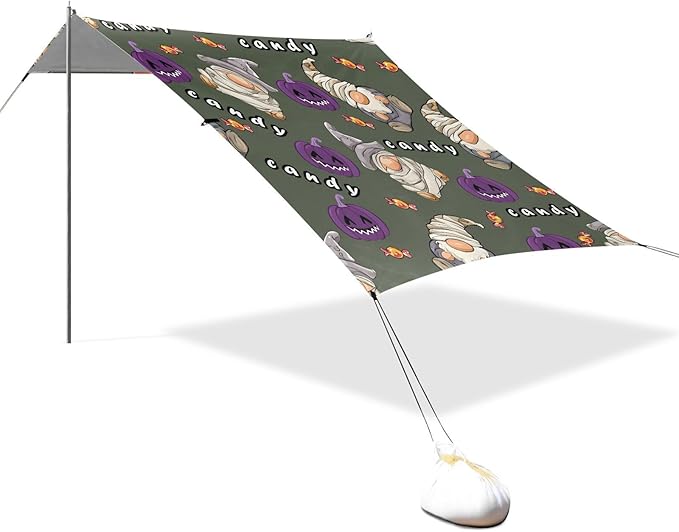 ALAZA Gnome Pumpkin Halloween Beach Tent Sun Shelter UPF50+ Protection Beach Shade Canopy w/ 4 Sandbags for Outdoor Camping Fishing Backyard Fun Picnic 10x9 ft