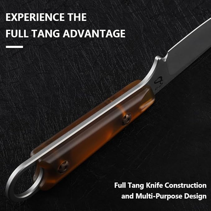 Fixed Blade Knife with Sheath3.22inch N690 Steel Blade KnivesEDC Knife Ergonomic PEI Handle with Full Tang Design Knives for OutdoorGift for Men&ampWomen(Yellowish-brown)