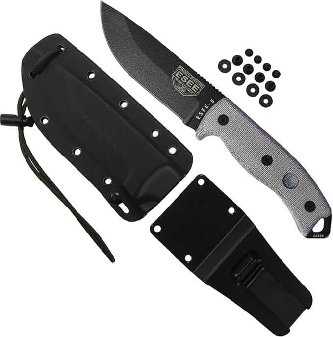 ESEE Authentic Model 5 Tactical Survival Fixed Blade Knife - Ambidextrous Kydex Sheath - SERE Team Designed (ESEE-5P-E)