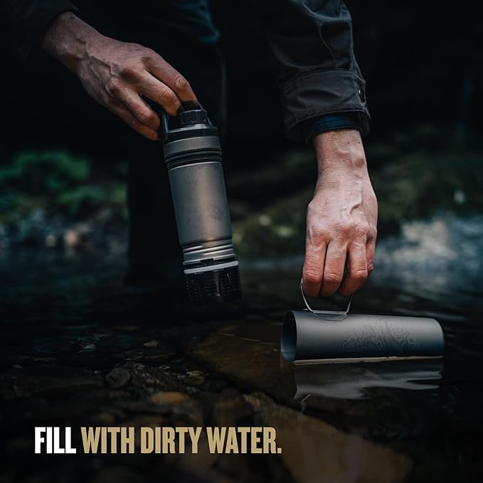 GRAYL UltraPress Titanium 16.9 oz Water Purifier &amp Filter Bottle for Hiking Backpacking Survival Bushcraft Travel (Olive Drab)