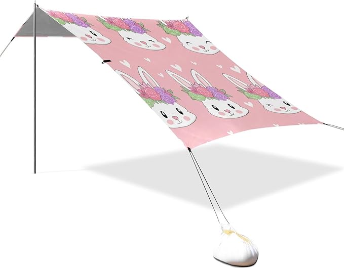 Beach Canopy with Windproof Ropes &amp Sandbags Beach Tent Sun Shade Sun Shelter for Camping Trips Fishing Backyard Fun or Picnics Rabbit