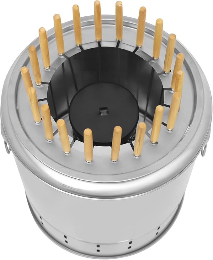 Portable Smokeless Barbecue Charcoal Barrel GrillStainless Steel Surround Charcoal Kebab Grill with 20 Skewers And Bbq 2-In-1 Design for PicnicsCampingTraveling Parties BeachesGardens and More