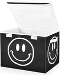 Happy Face Black White Large Storage Bins with Lid Foldable Storage Cubes Fabric Closet Organizer Containers Box Baskets with Flip-Top Lid for Home Office 16.5” x 12.6” x 11.8”