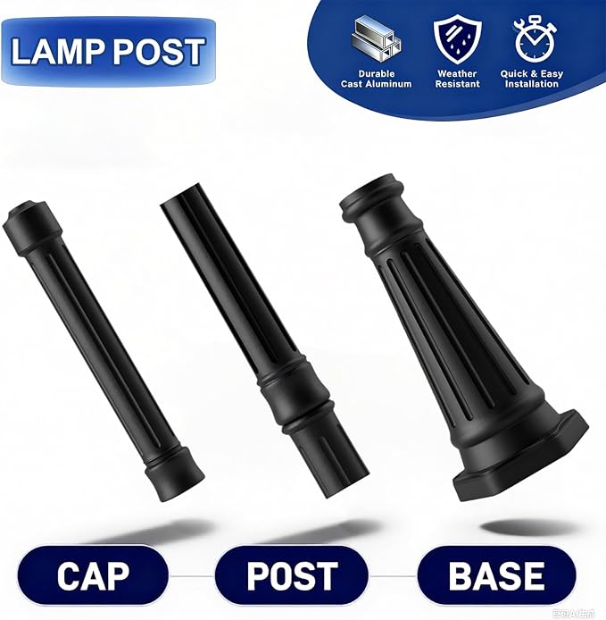 76 Black Cast Aluminum Lamp Post | with Crossbars &amp 2.36 Fitter Cap | Fits Threaded &amp Non-Threaded Lights | for Porch Yard Garden Driveway