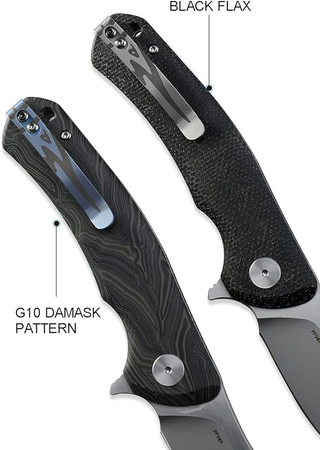 Petrified fish K110 Steel 949 Folding Knife Carbon Fiber G10 Handle Ceramic Ball bearings Camping Hunting Knives EDC tool (Black)
