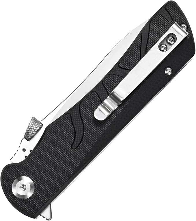 Sitivien ST134 Folding KnifeD2 BladeG10 Handle with Unique Thumb Stud Opener for Outdoor EDC Camping(Black)
