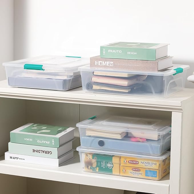Plastic Storage Containers Clear Craft Storage Bins with Grey HandleOrganizer Box with Durable Lids Stackable Containers for Organizing Craft and Tools (4 Pack-10 Quart Green)