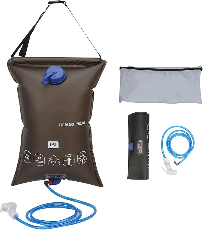 Semme 15L Portable Foldable Outdoor Shower Bag with Nozzle for Camping Hiking Beach and Swimming Easy Setup Design