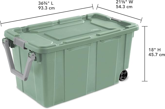 40 Gallon Light Green Rolling Industrial Storage Bins 2-Pack Heavy-Duty Plastic with Leakproof Lid &amp Latches Stackable for Garage Warehouse Equipment Transport