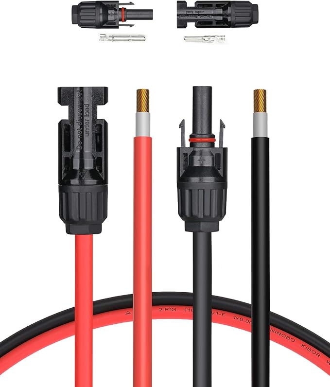 BougeRV 30 Feet 10AWG Solar Extension Cable with Female and Male Connector with Extra Pair of Connectors Solar Panel Adaptor Kit Tool (30FT Red + 30FT Black)