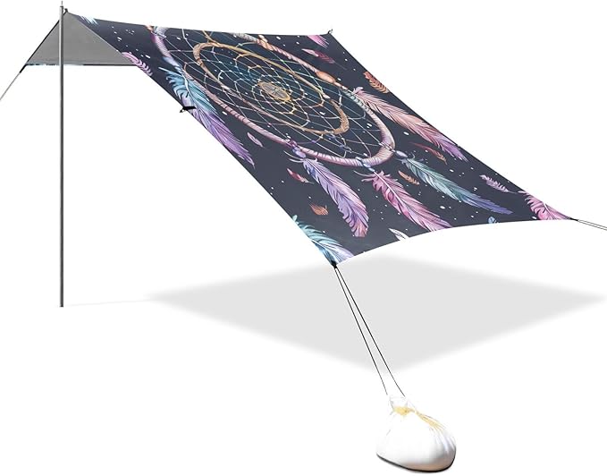 ALAZA Beautiful Hand Drawn Boho Dreamcatcher Beach Tent Sun Shelter Portable Canopy Sunshade for Outdoor Camping Picnics Backyard Fun 10x9 ft