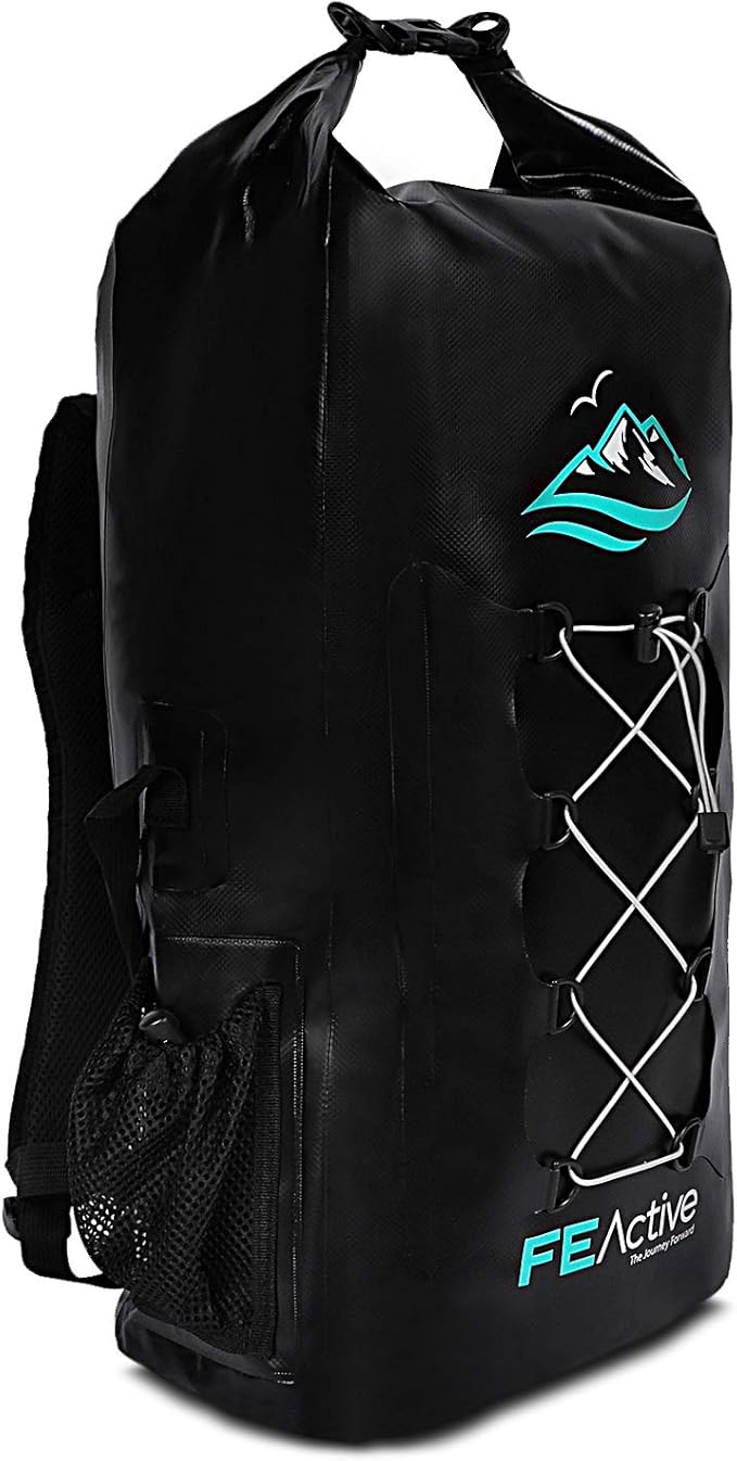 FE Active Dry Bag Waterproof Backpack - 30L Eco Friendly Bag for Men &amp Women for Fishing Travel Hiking Beach &amp Survival Gear. Storage for Camera &amp Camping Accessories | Designed in Cali