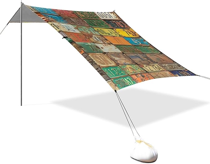 ALAZA Old Aged License Plates Collage Museum Beach Tent Sun Shelter Portable Canopy Sunshade for Outdoor Camping Picnics Backyard Fun 10x9 ft