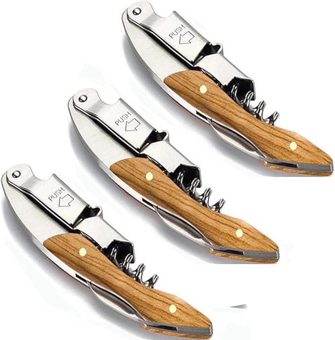 Professional Waiter Corkscrew Wine Key for Bartenders Set of 3With Long Rosewood Handle Stainless Steel Handle Wine Opener for Bar Restaurant Waiters Sommelier Bartend (Big Wood 3 Packs)