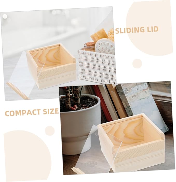 2pcs Wooden Acrylic Storage Boxes Sliding Lids for Jewelry Cosmetics Compact
