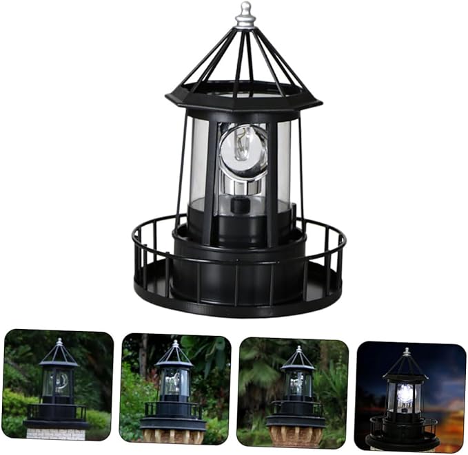 DOITOOL Led Solar Revolving Lighthouse Light Outdoor Rotating Landscape Lamp Waterproof Solar Powered Lantern for Garden Patio Yard Decoration