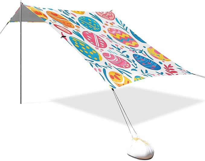 ALAZA Colorful Easter Egg Leave Happy Easter Beach Tent Sun Shelter Portable Canopy Sunshade for Outdoor Camping Picnics Backyard Fun 10x9 ft