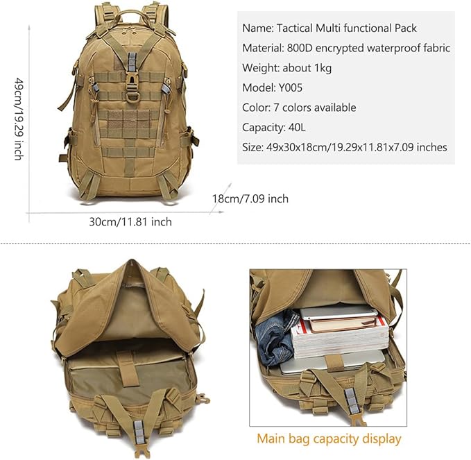 Military Tactical Backpack Large Military Pack Army 3 Day Assault Pack Molle Bag Rucksack Assault Bag (Military Green)
