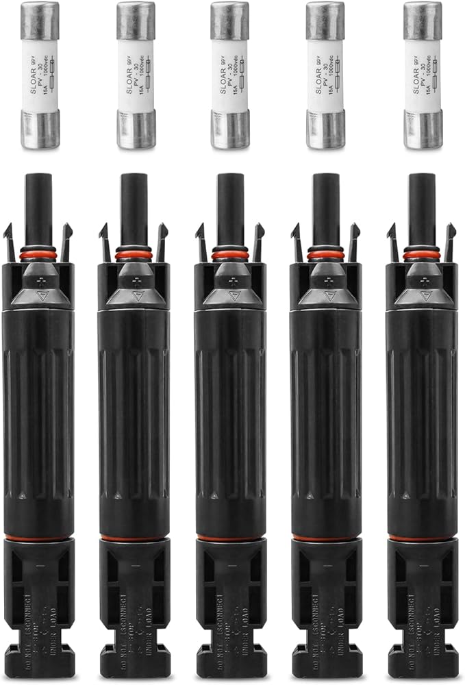 15A Multi-Contact Solar Fuses Holder Inline PV Inline Fuse Holders 15A for All Solar Connectors and Solar Panel IP67 Waterproof Fuse Connector Solar Surge Protection Device 5 Pack