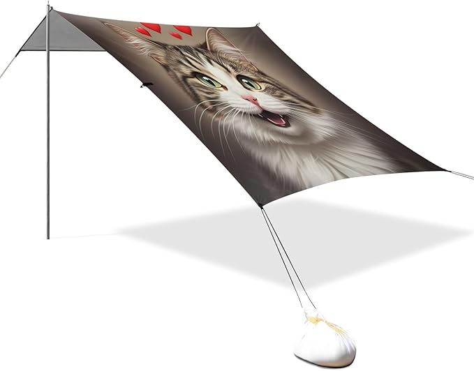 Smile Cat Red Hearts Beach Tent Sun Shelter Set UPF50+ UV Protection 10.5 x 9.19 FT Camping Shade Canopy with Sandbags Sand Anchors Carrying Bag and Others