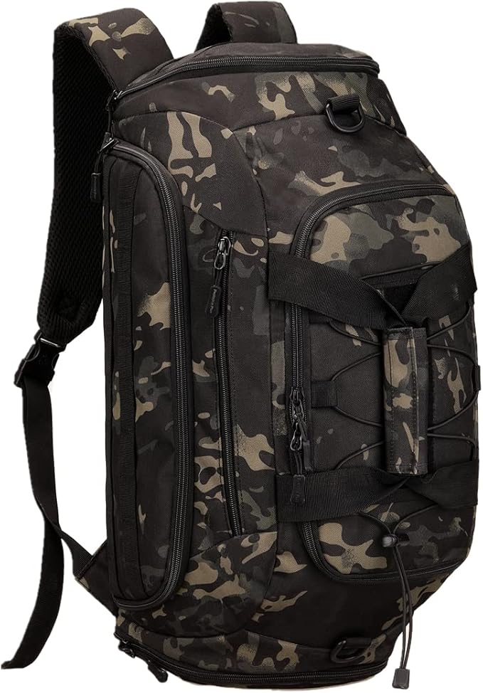 UNISTRENGH 3-Ways Tactical Military Nylon Men Holdall Weekend Travel Duffel Bag Backpack Messenger Shoulder Bags Rucksack Handbag (Black camouflage)
