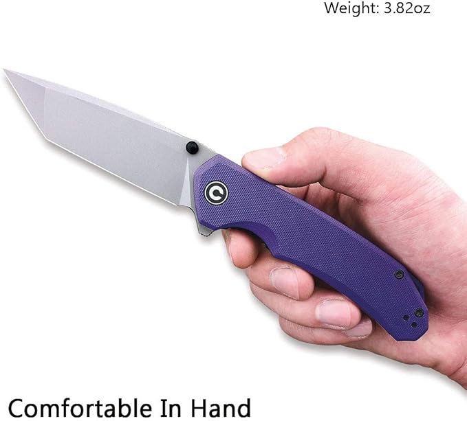 CIVIVI Brazen Folding Pocket Knife3.5-Inch Tanto D2 Plain BladeG-10 Outdoor Camping Hiking Knife with Thumb Studs and Flipper openerUnique Tool Gift for EDC Men Women C2023A (Purple)