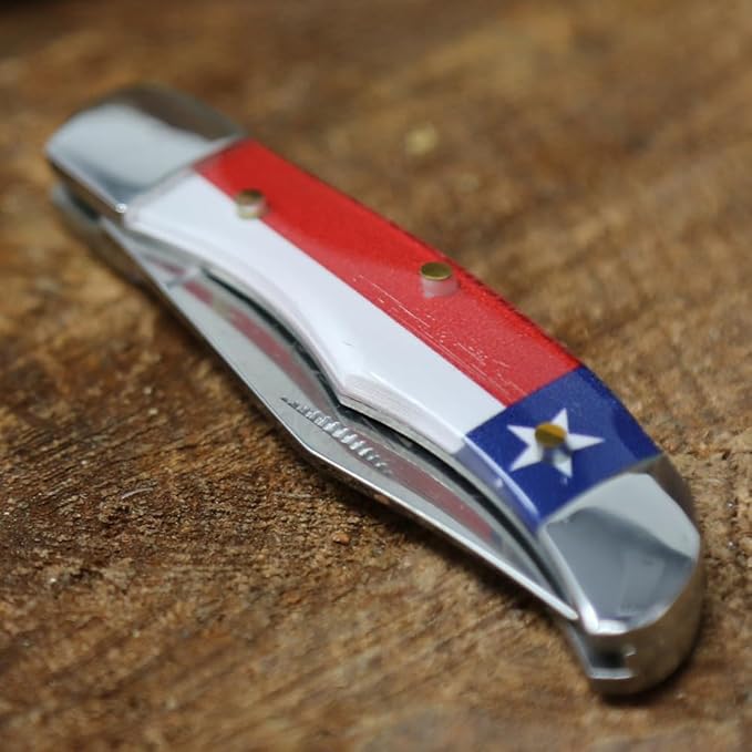 WHISKEY BENT HAT CO. Mini Hunter Folding Pocket Knife 2.75 Closed Length 440C Stainless Steel Blade (God Bless Texas)