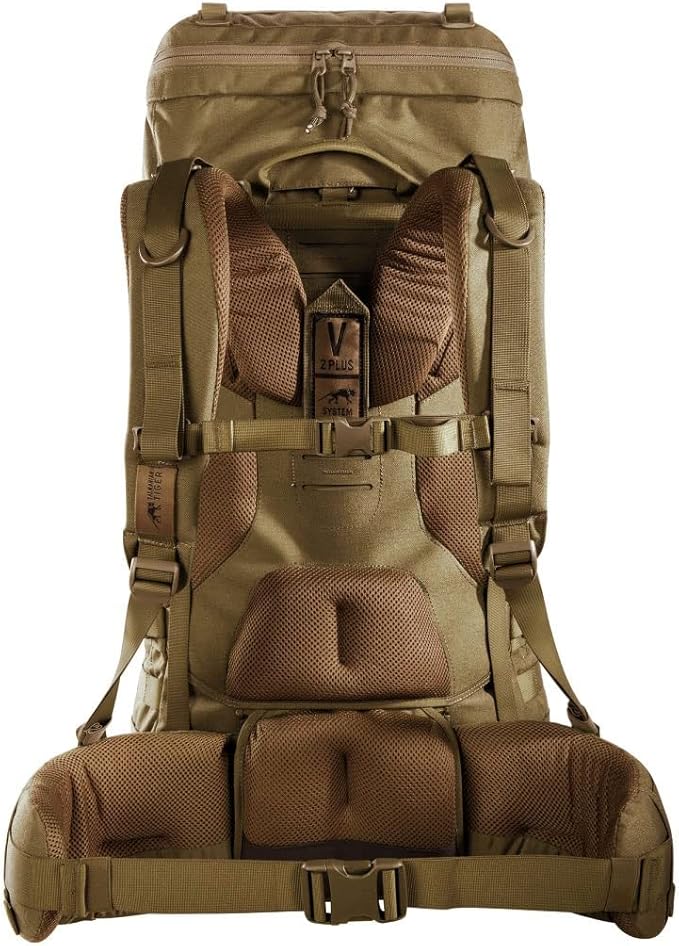 Tasmanian Tiger TT Base Pack 52 Modular Expandable Backpack 52 L to 65 L Volume Trekking Backpack with Molle System and Removable Waist Belt Coyote Brown