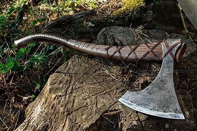 | War Axe Two Handed war Axe Hand Forged Steel Axe Norse Battle Axe Scandinavian Style Viking Hatchet Viking Bearded Tactical Axe History of Viking