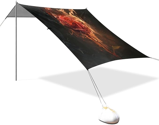 ALAZA Red Rose Flower Fire Beach Tent Sun Shelter UPF50+ Protection Beach Shade Canopy w/ 4 Sandbags for Outdoor Camping Fishing Backyard Fun Picnic 10x9 ft