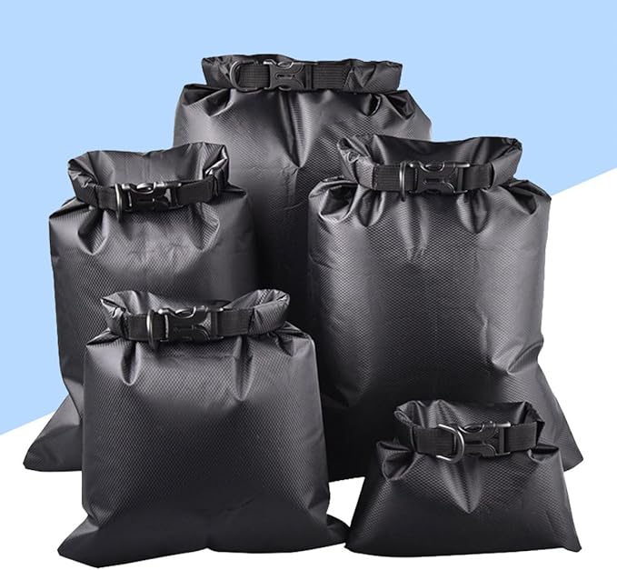 5pcs Waterproof Dry Bags Set Black Kayak Dry Bag and Drifting Waterproof Multifunctional Outdoor Storage Pouches for Camping Boating Rafting with Capacity 1.5l 2.5l 3l 4l 8.5l