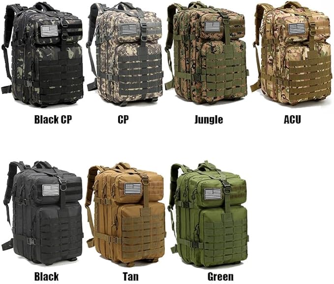 Tactical Backpack for Men Bug Out Bag Army Assault Pack Rucking Backpacks 45L MOLLE Military 3 Day Hiking Treeking Rucksack(Khaki-A)