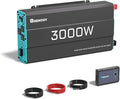 Renogy Inverter P2 3000 watt Pure Sine Wave Inverter Solar Car Power Inverter 12V to 120V AC Converter for RV Truck Camping Home Backup Outdoor Emergency Off-Grid Living 16.4FT Remote Control