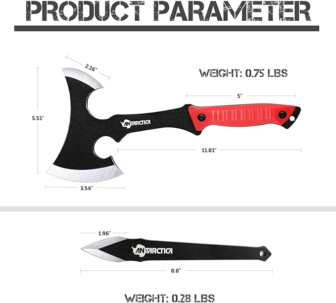 ANTARCTICA Throwing Axe Knife Set (Black) and ANTARCTICA Throwing Axes and Throwing Knives with Whetstone Set (Red) Bundle