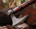 Viking Axe | Hand-Forged Carbon Steel Tomahawk with Rosewood Handle &amp Leather Sheath Bearded Axe for Camping Bushcraft Throwing Gifts for Men (Brown)