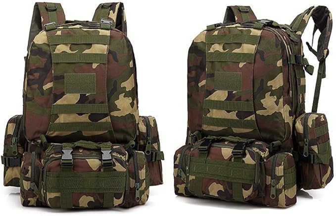 Tactical Backpack Military Army Rucksack 60L Large Assault Pack Camping Detachable Molle Bag (Jungle Camouflage)
