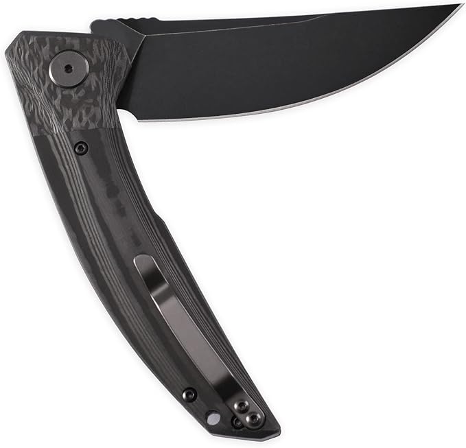 Petrified fish PFP05 Deepsea 3.66” Folding Knife K110 Steel Blade Carbon fiber Handle Flipper Liner Folding Knife for Outdoor. (Black Stonewashed)
